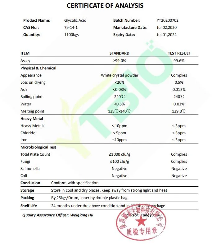 Cosmetics Ingredient 98% Glycolic Acid